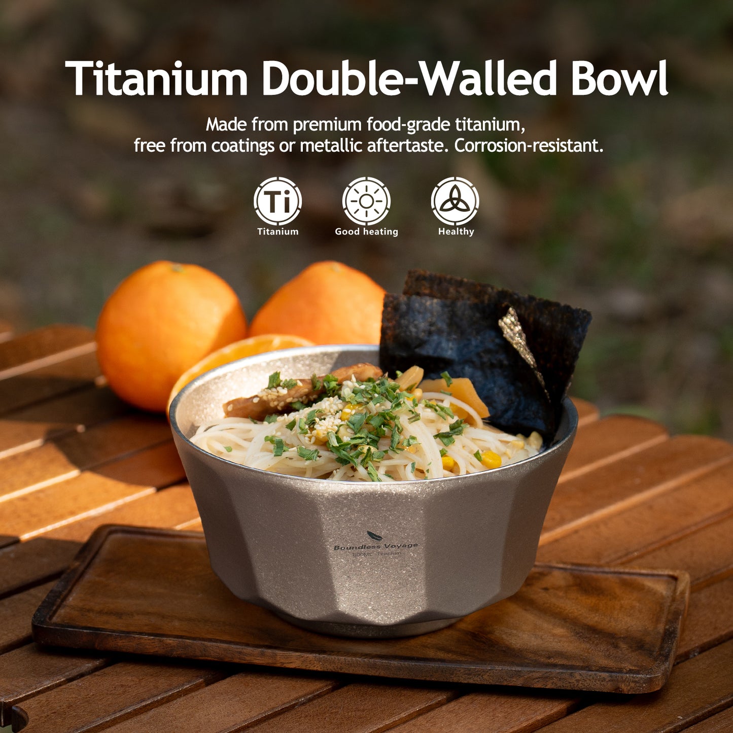 Boundless Voyage High-Temp Crystallized Double-Walled Pure Titanium Bowl 500ml & 800ml | Anti-Scald Lightweight Rust-Proof Tableware for Camping, Hiking, Outdoor & Daily Home Use Ti1174T-Ti1176T