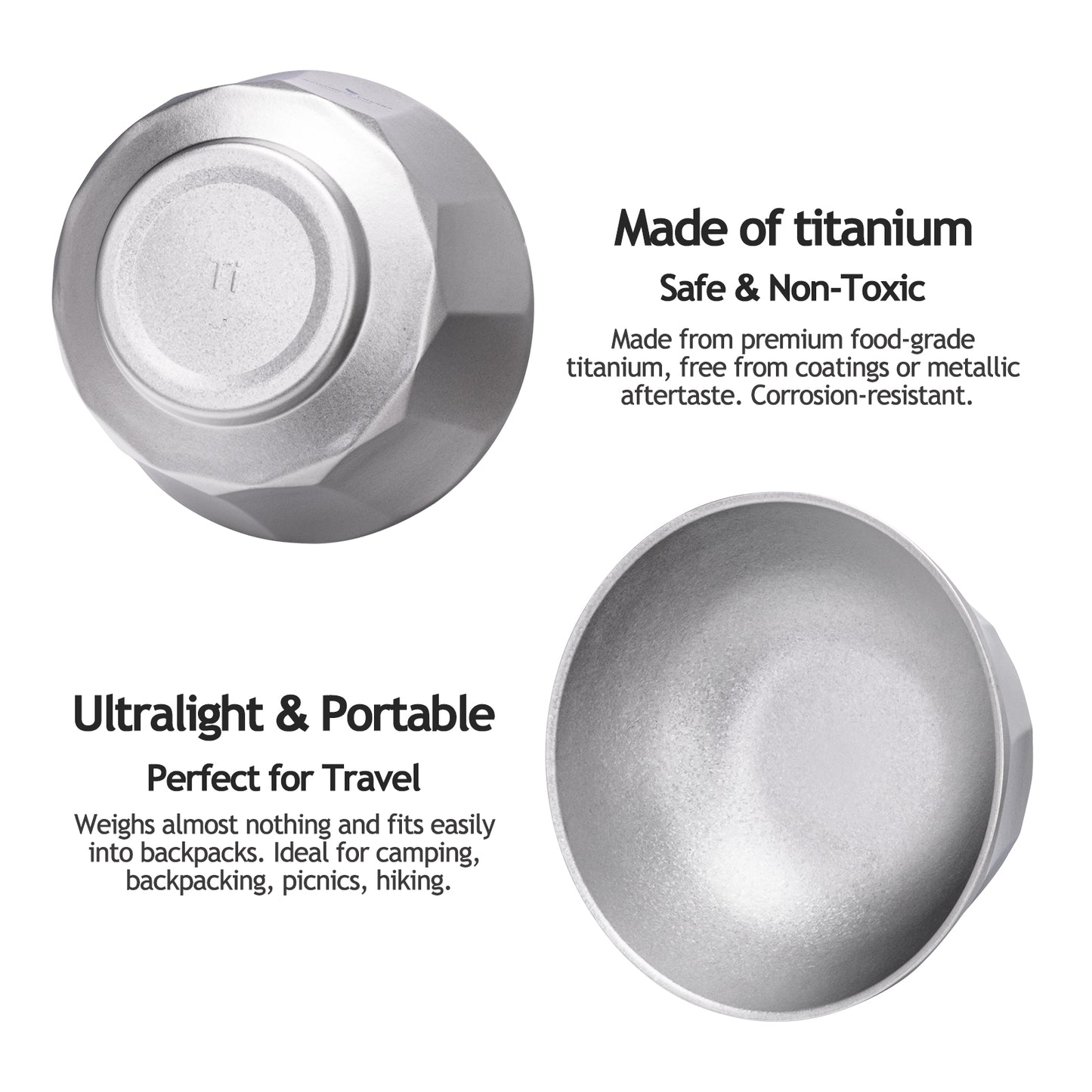 Boundless Voyage High-Temp Crystallized Double-Walled Pure Titanium Bowl 500ml & 800ml | Anti-Scald Lightweight Rust-Proof Tableware for Camping, Hiking, Outdoor & Daily Home Use Ti1174T-Ti1176T
