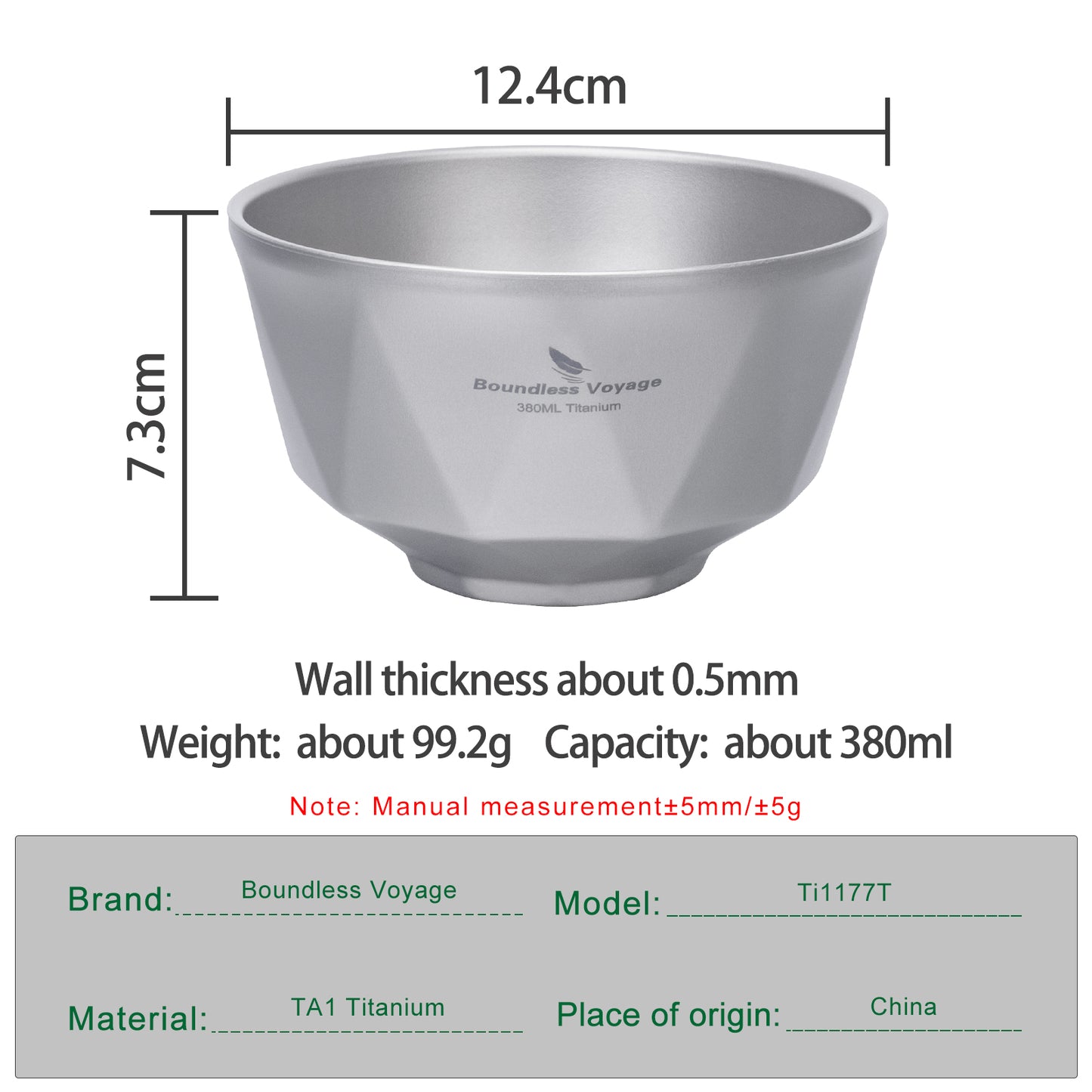 Boundless Voyage Double Walled Pure Titanium Bowl with Sand-Blast Matte Finish | Ultralight Portable Dinnerware for Rice, Soup, Oatmeal, Yogurt, Camping & Travel Ti1177T-Ti1179T