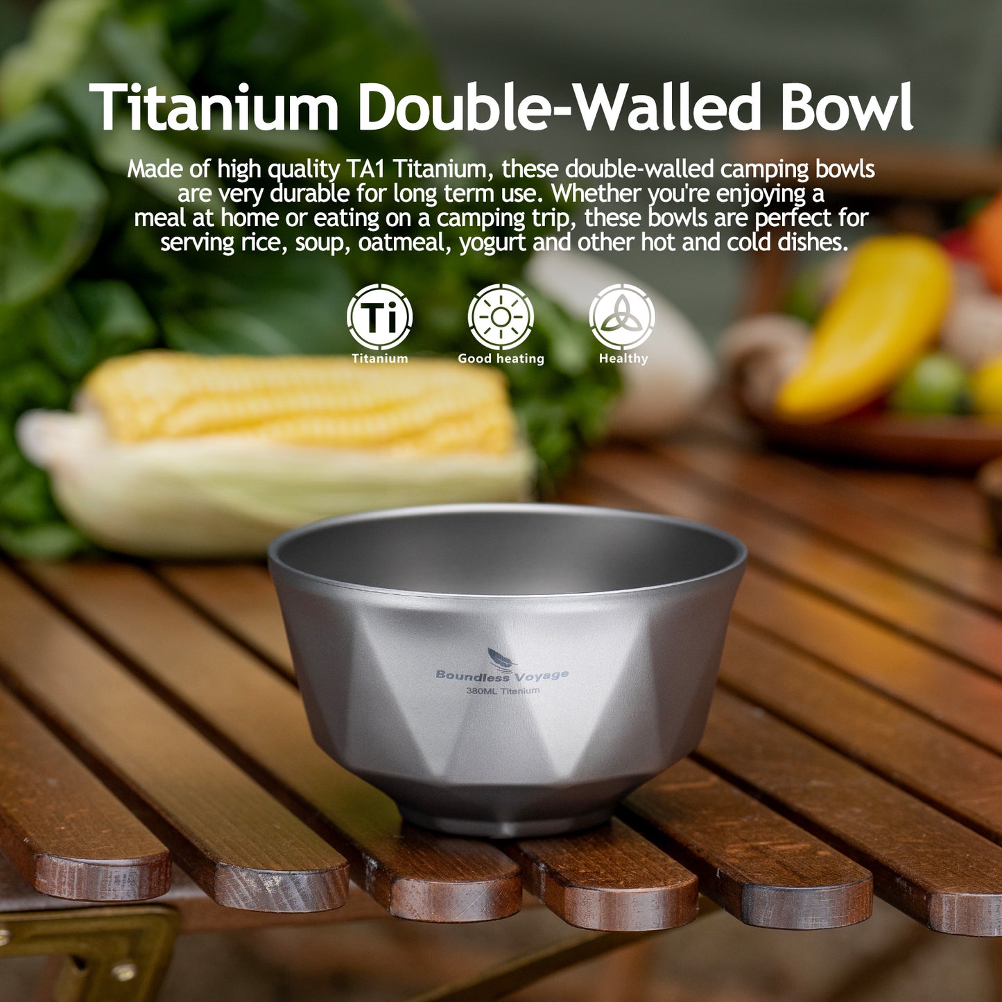 Boundless Voyage Double Walled Pure Titanium Bowl with Sand-Blast Matte Finish | Ultralight Portable Dinnerware for Rice, Soup, Oatmeal, Yogurt, Camping & Travel Ti1177T-Ti1179T