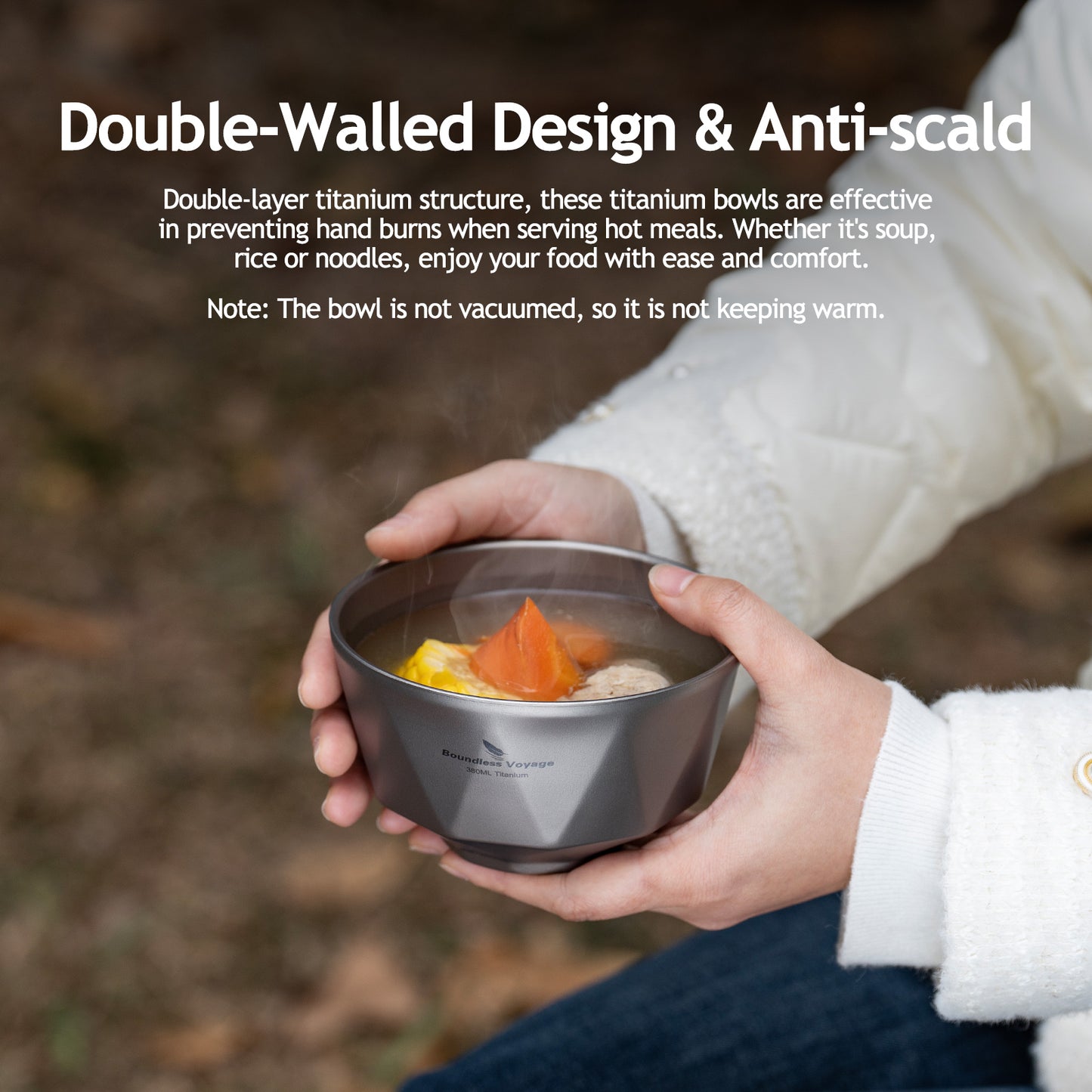 Boundless Voyage Double Walled Pure Titanium Bowl with Sand-Blast Matte Finish | Ultralight Portable Dinnerware for Rice, Soup, Oatmeal, Yogurt, Camping & Travel Ti1177T-Ti1179T