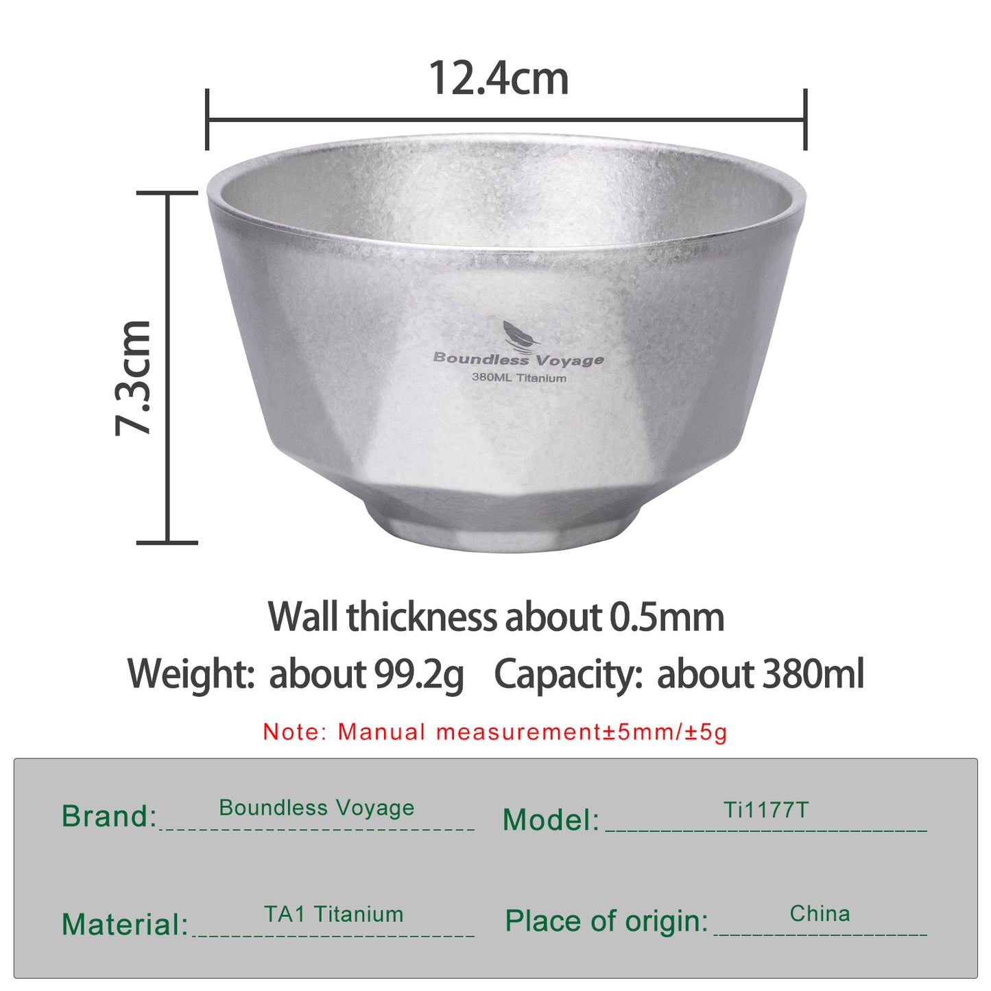 Boundless Voyage Double Walled Pure Titanium Bowl  with High-Temp Crystallized Ice Texture Finish | Ultralight Portable Dinnerware for Rice, Soup, Oatmeal, Yogurt, Camping & Travel Ti1177T-Ti1179T
