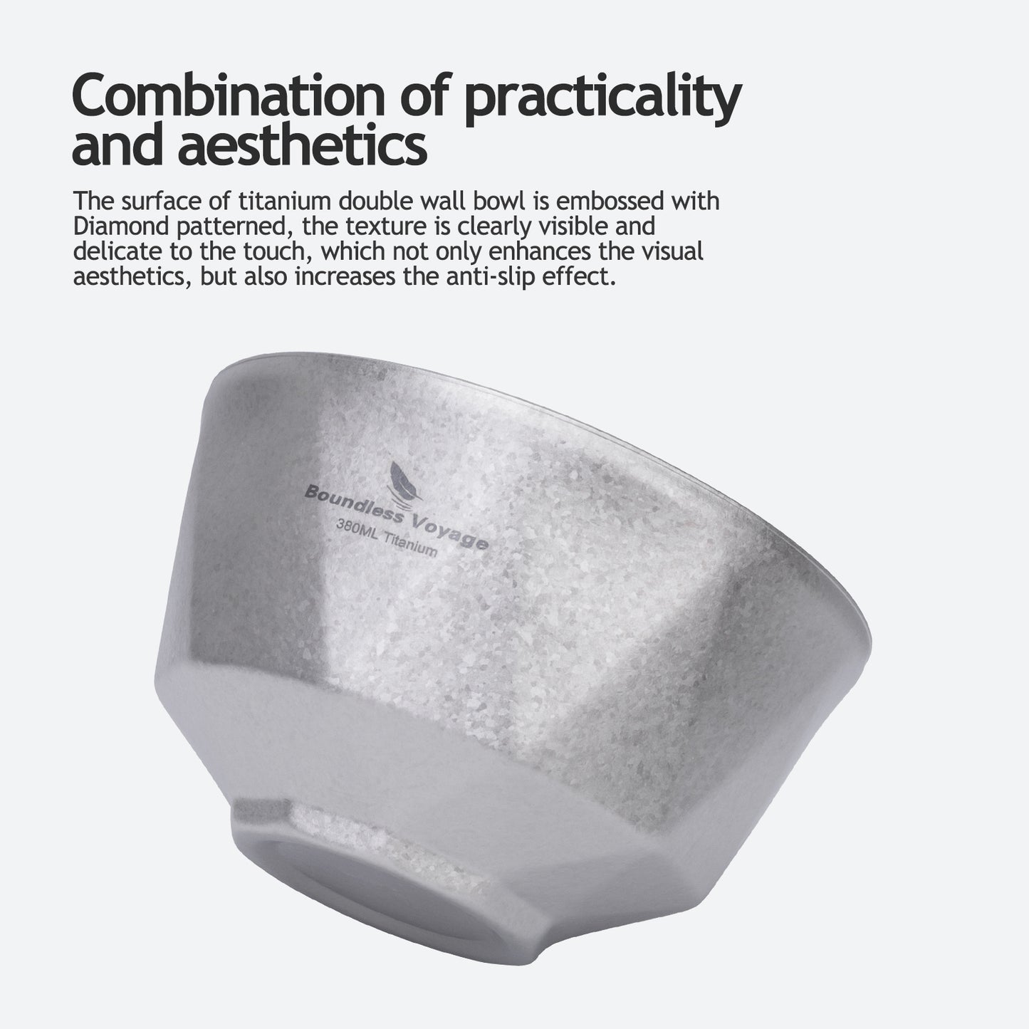 Boundless Voyage Double Walled Pure Titanium Bowl  with High-Temp Crystallized Ice Texture Finish | Ultralight Portable Dinnerware for Rice, Soup, Oatmeal, Yogurt, Camping & Travel Ti1177T-Ti1179T