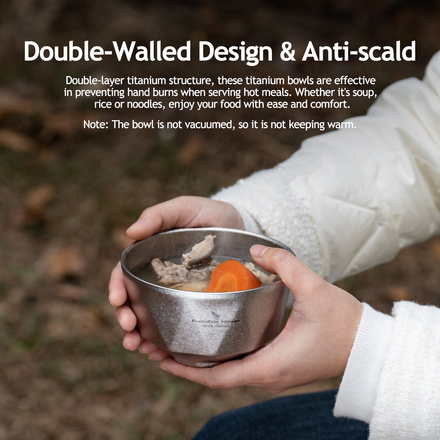 Boundless Voyage Double Walled Pure Titanium Bowl  with High-Temp Crystallized Ice Texture Finish | Ultralight Portable Dinnerware for Rice, Soup, Oatmeal, Yogurt, Camping & Travel Ti1177T-Ti1179T