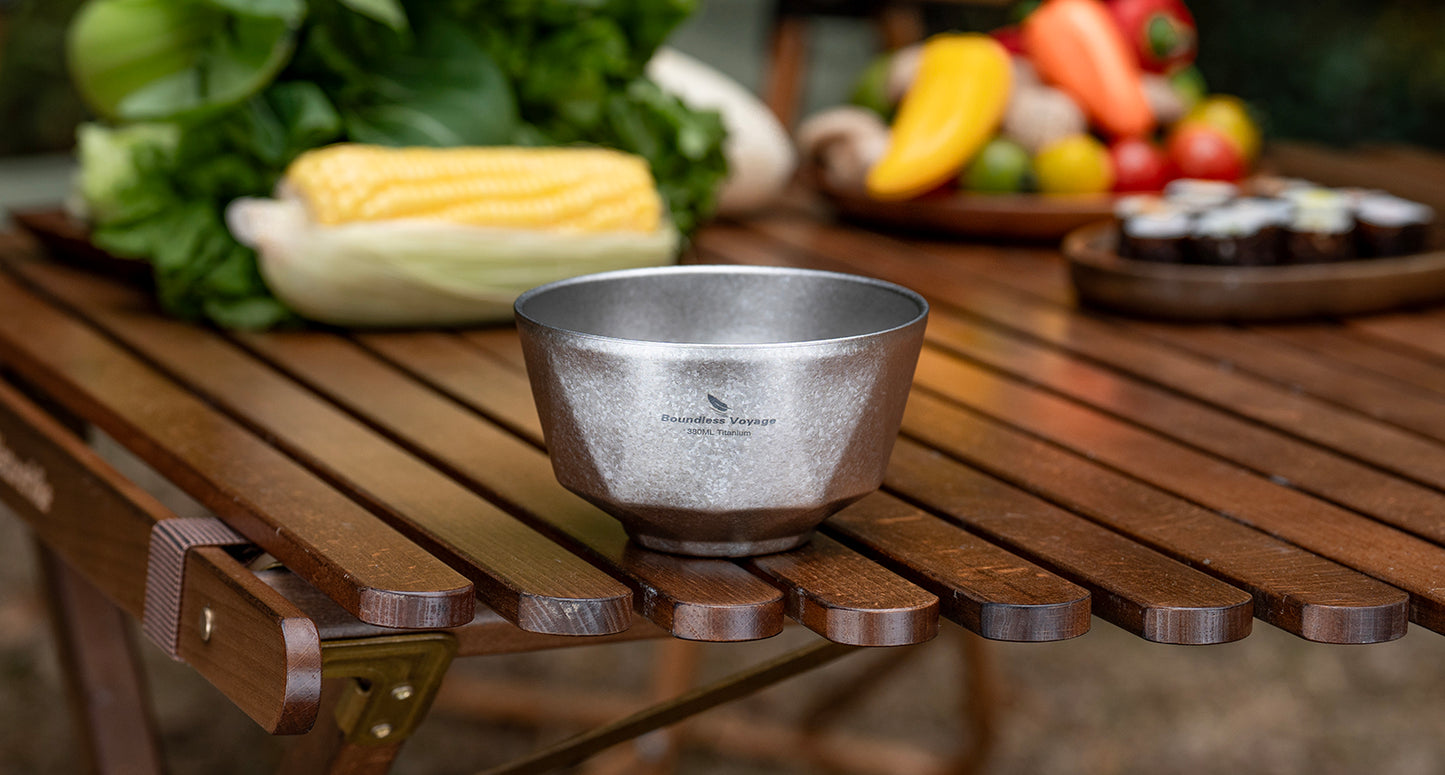 Boundless Voyage Double Walled Pure Titanium Bowl  with High-Temp Crystallized Ice Texture Finish | Ultralight Portable Dinnerware for Rice, Soup, Oatmeal, Yogurt, Camping & Travel Ti1177T-Ti1179T