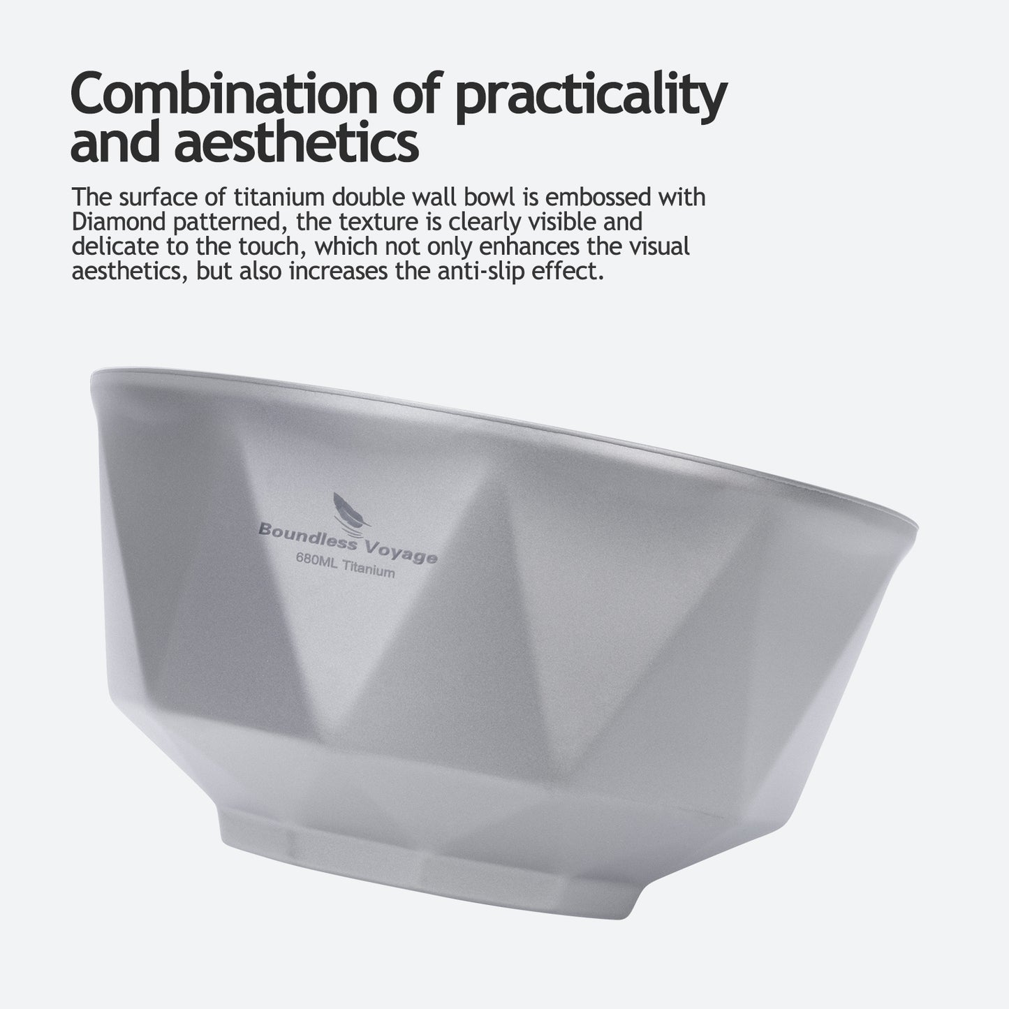Boundless Voyage Double Walled Pure Titanium Bowl with Sand-Blast Matte Finish | Ultralight Portable Dinnerware for Rice, Soup, Oatmeal, Yogurt, Camping & Travel Ti1177T-Ti1179T