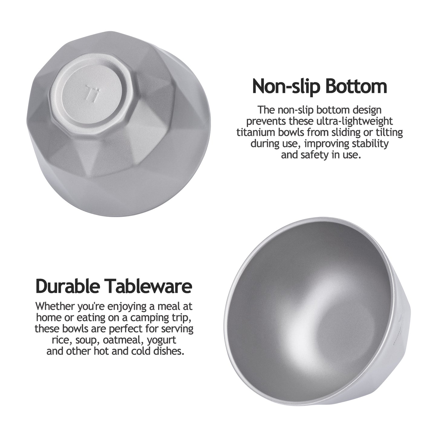 Boundless Voyage Double Walled Pure Titanium Bowl with Sand-Blast Matte Finish | Ultralight Portable Dinnerware for Rice, Soup, Oatmeal, Yogurt, Camping & Travel Ti1177T-Ti1179T