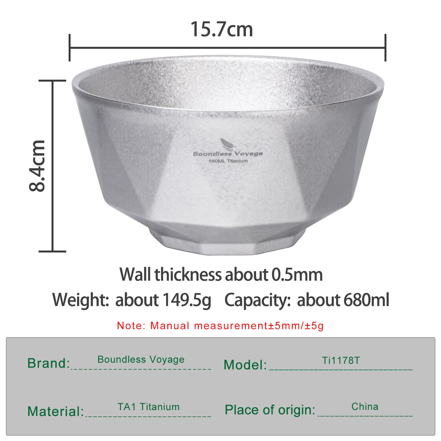 Boundless Voyage Double Walled Pure Titanium Bowl  with High-Temp Crystallized Ice Texture Finish | Ultralight Portable Dinnerware for Rice, Soup, Oatmeal, Yogurt, Camping & Travel Ti1177T-Ti1179T