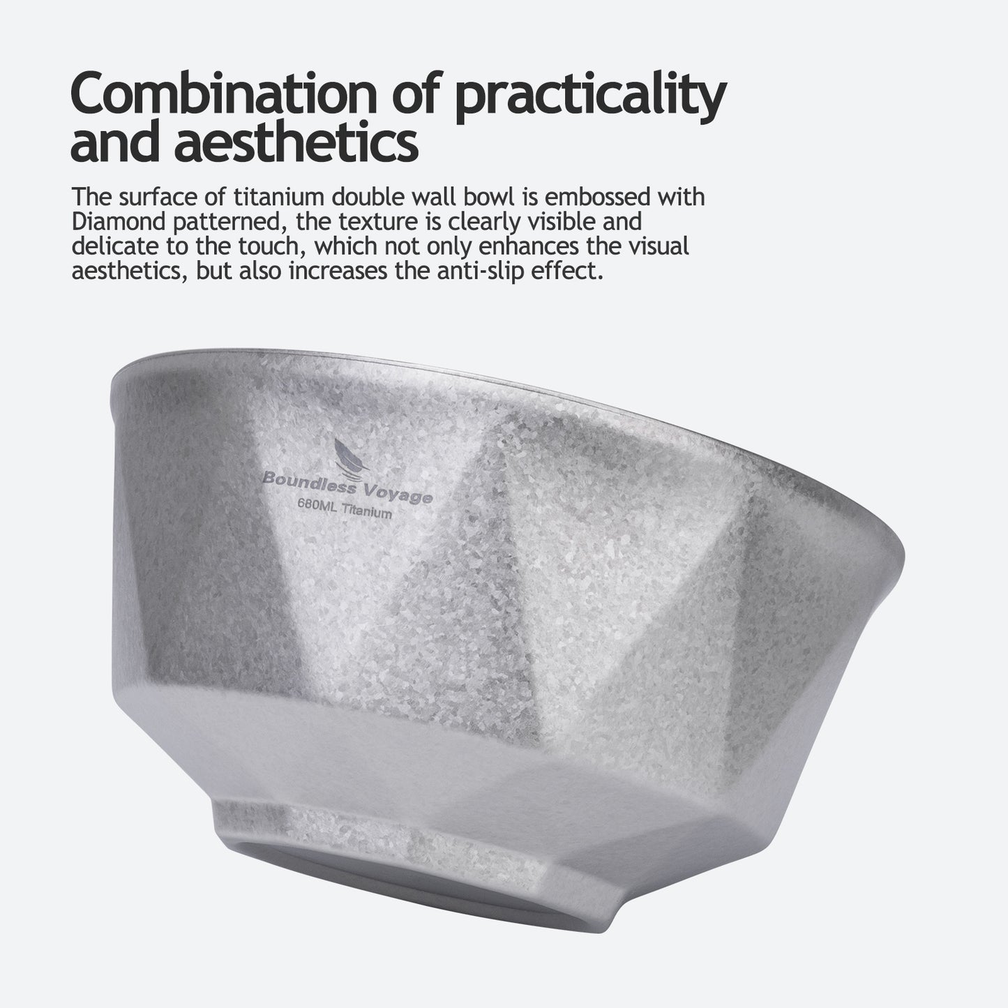 Boundless Voyage Double Walled Pure Titanium Bowl  with High-Temp Crystallized Ice Texture Finish | Ultralight Portable Dinnerware for Rice, Soup, Oatmeal, Yogurt, Camping & Travel Ti1177T-Ti1179T