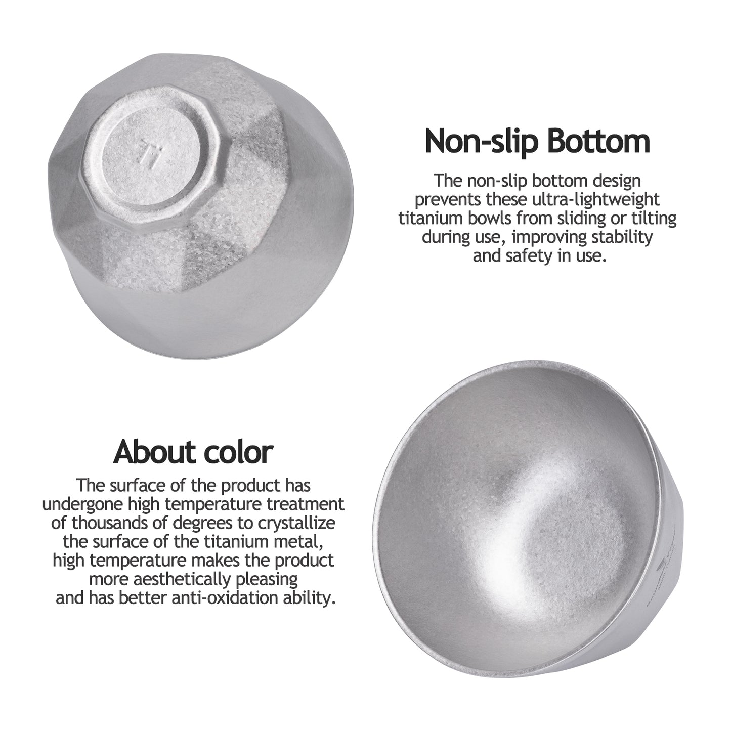 Boundless Voyage Double Walled Pure Titanium Bowl  with High-Temp Crystallized Ice Texture Finish | Ultralight Portable Dinnerware for Rice, Soup, Oatmeal, Yogurt, Camping & Travel Ti1177T-Ti1179T