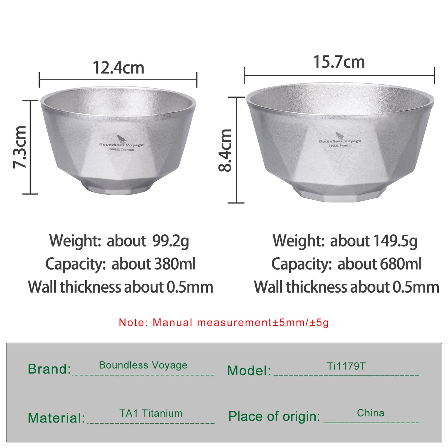 Boundless Voyage Double Walled Pure Titanium Bowl  with High-Temp Crystallized Ice Texture Finish | Ultralight Portable Dinnerware for Rice, Soup, Oatmeal, Yogurt, Camping & Travel Ti1177T-Ti1179T