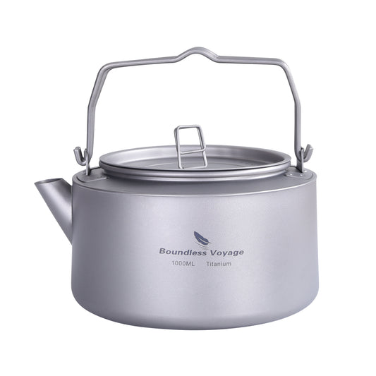 Boundless Voyage 1L Pure Titanium Camping Kettle | Ultralight Coffee Teapot with Foldable Handle & Tea Filter for Boiling Water, Coffee & Tea Ti3098D