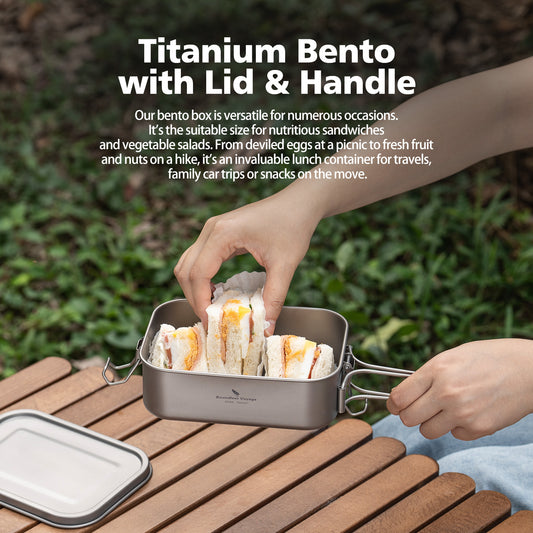 Boundless Voyage 800ml Titanium Mess Tin with Lid & Anti-Scalding Handle, Multi-Purpose Outdoor Camping Cookware Can Be Used as Lunch Box, Bowl and Pan Ti2081C