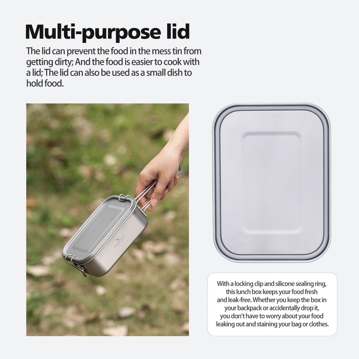 Boundless Voyage 800ml Titanium Mess Tin with Lid & Anti-Scalding Handle, Multi-Purpose Outdoor Camping Cookware Can Be Used as Lunch Box, Bowl and Pan Ti2081C