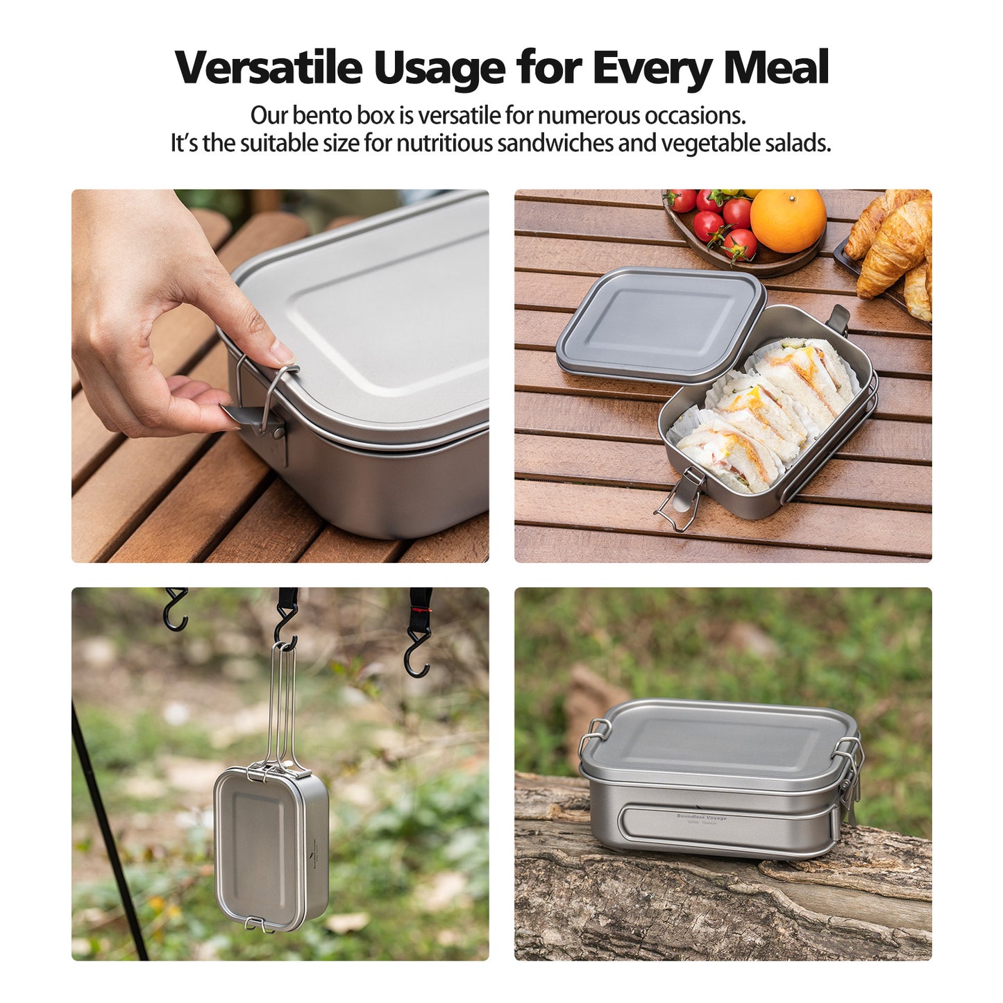 Boundless Voyage 800ml Titanium Mess Tin with Lid & Anti-Scalding Handle, Multi-Purpose Outdoor Camping Cookware Can Be Used as Lunch Box, Bowl and Pan Ti2081C