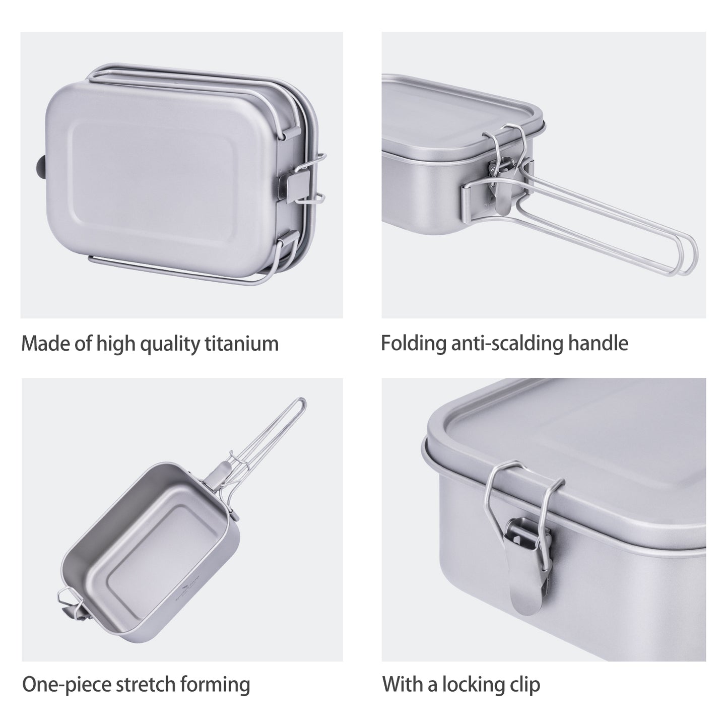 Boundless Voyage 800ml Titanium Mess Tin with Lid & Anti-Scalding Handle, Multi-Purpose Outdoor Camping Cookware Can Be Used as Lunch Box, Bowl and Pan Ti2081C