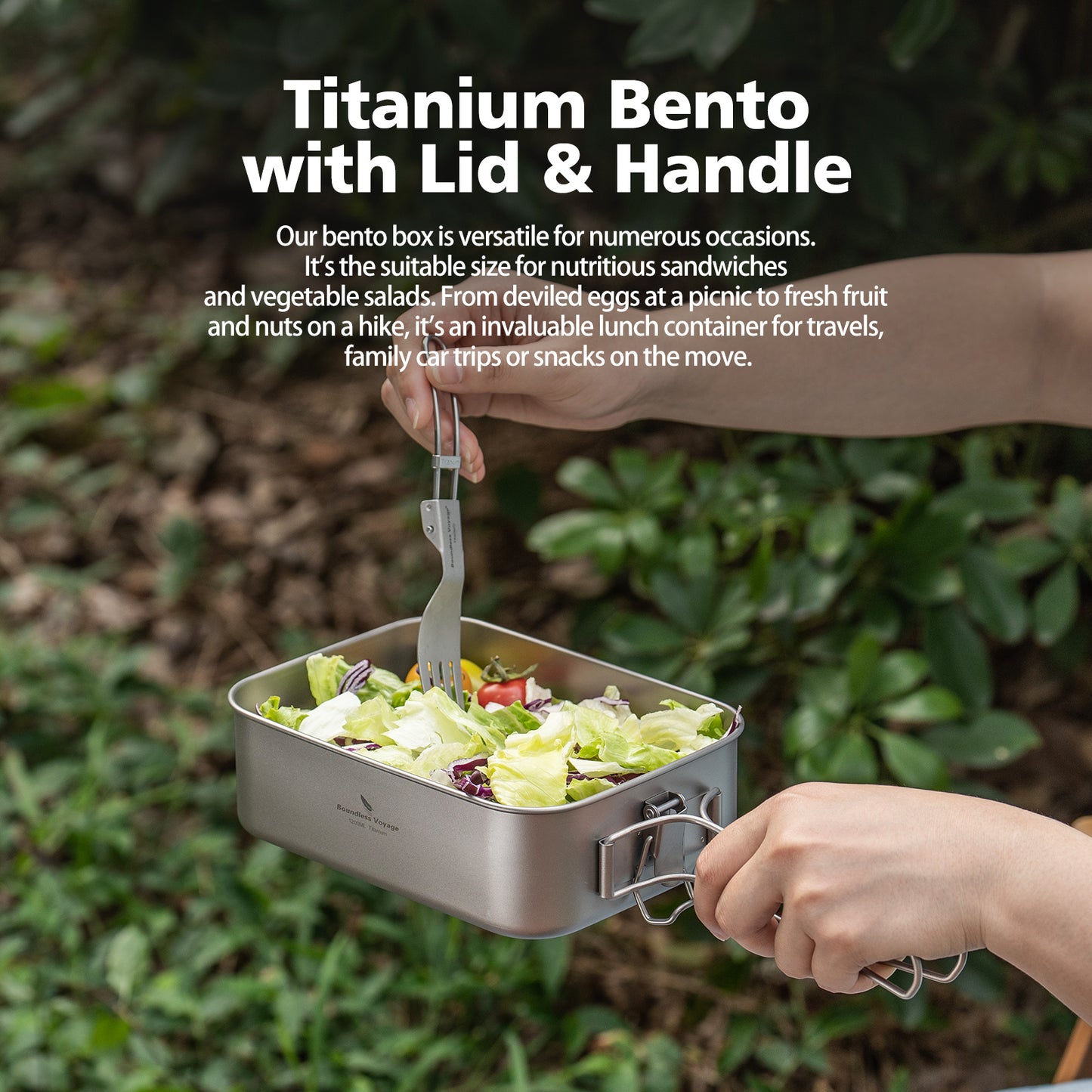 Boundless Voyage 1200ml Titanium Mess Tin with Lid & Anti-Scalding Handle, Multi-Purpose Outdoor Camping Cookware Can Be Used as Lunch Box, Bowl and Pan Ti2082C