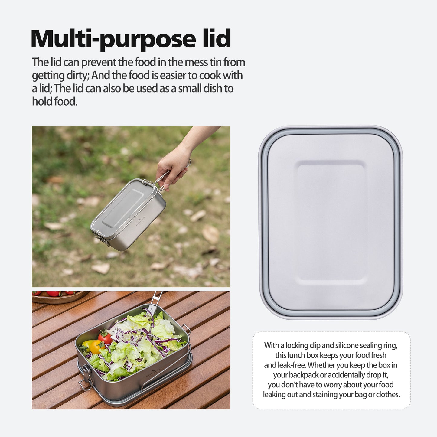 Boundless Voyage 1200ml Titanium Mess Tin with Lid & Anti-Scalding Handle, Multi-Purpose Outdoor Camping Cookware Can Be Used as Lunch Box, Bowl and Pan Ti2082C