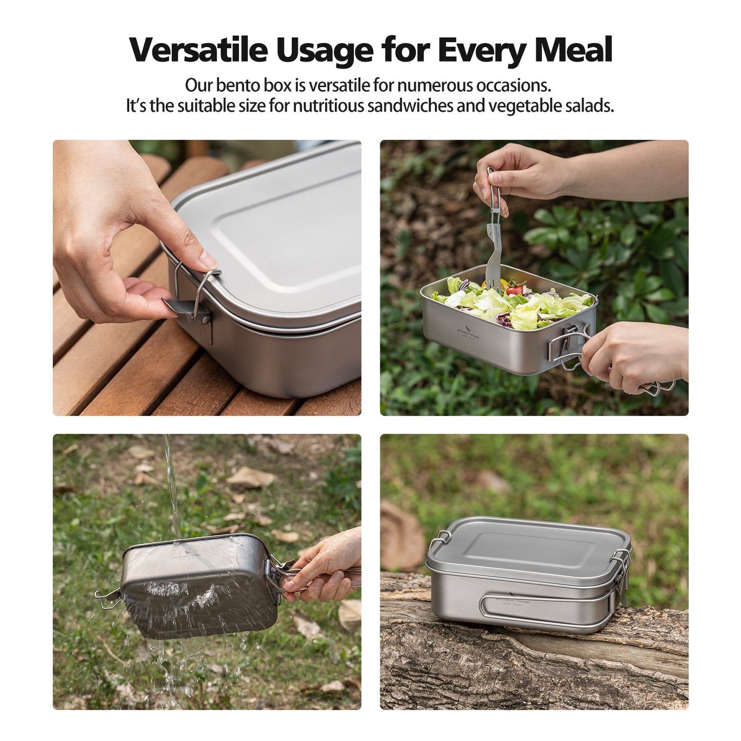 Boundless Voyage 1200ml Titanium Mess Tin with Lid & Anti-Scalding Handle, Multi-Purpose Outdoor Camping Cookware Can Be Used as Lunch Box, Bowl and Pan Ti2082C