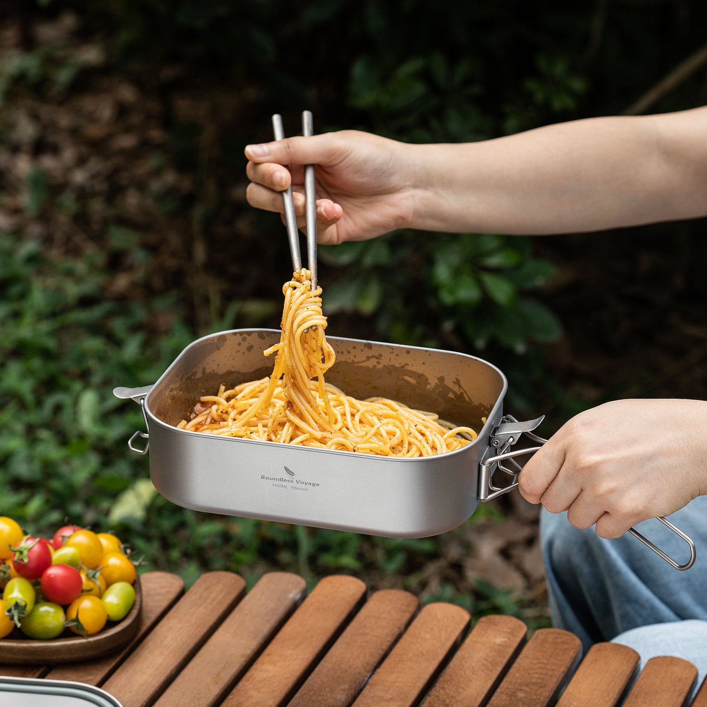 Boundless Voyage 1400ml Titanium Mess Tin with Lid & Anti-Scalding Handle, Multi-Purpose Outdoor Camping Cookware Can Be Used as Lunch Box, Bowl and Pan Ti2083C
