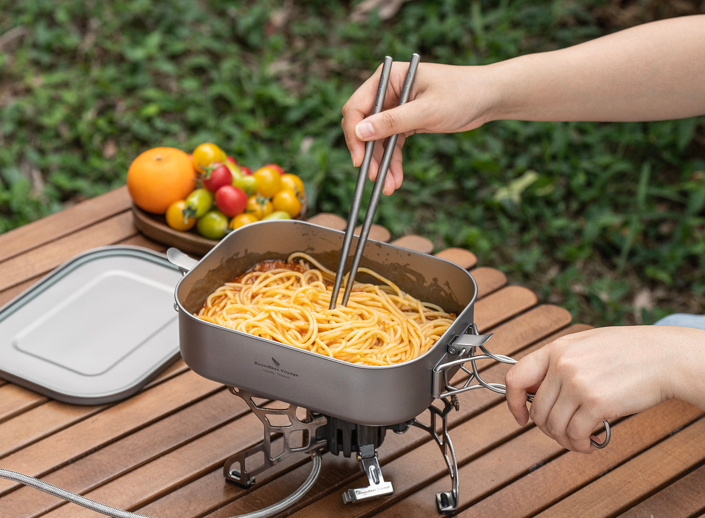 Boundless Voyage 1400ml Titanium Mess Tin with Lid & Anti-Scalding Handle, Multi-Purpose Outdoor Camping Cookware Can Be Used as Lunch Box, Bowl and Pan Ti2083C