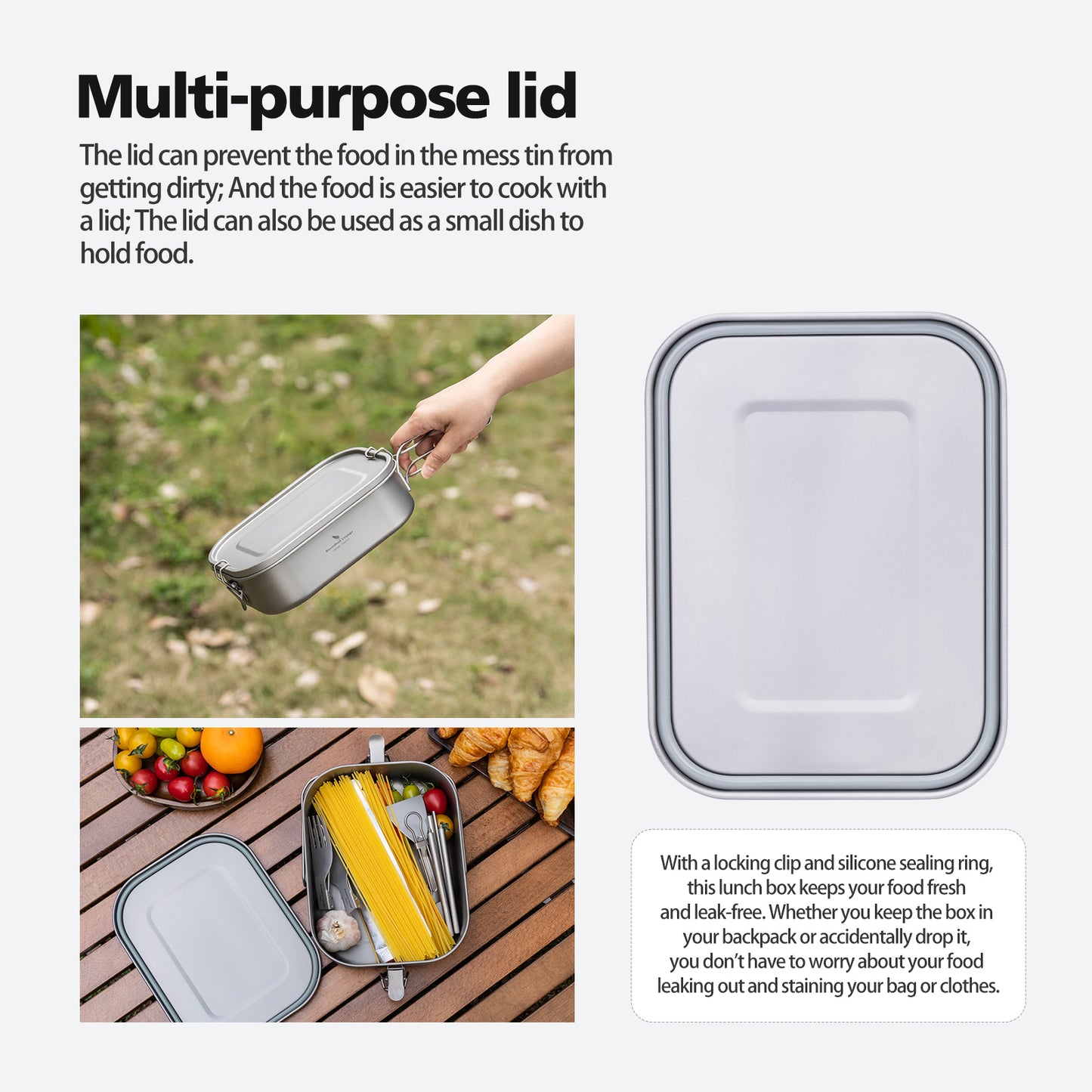 Boundless Voyage 1400ml Titanium Mess Tin with Lid & Anti-Scalding Handle, Multi-Purpose Outdoor Camping Cookware Can Be Used as Lunch Box, Bowl and Pan Ti2083C