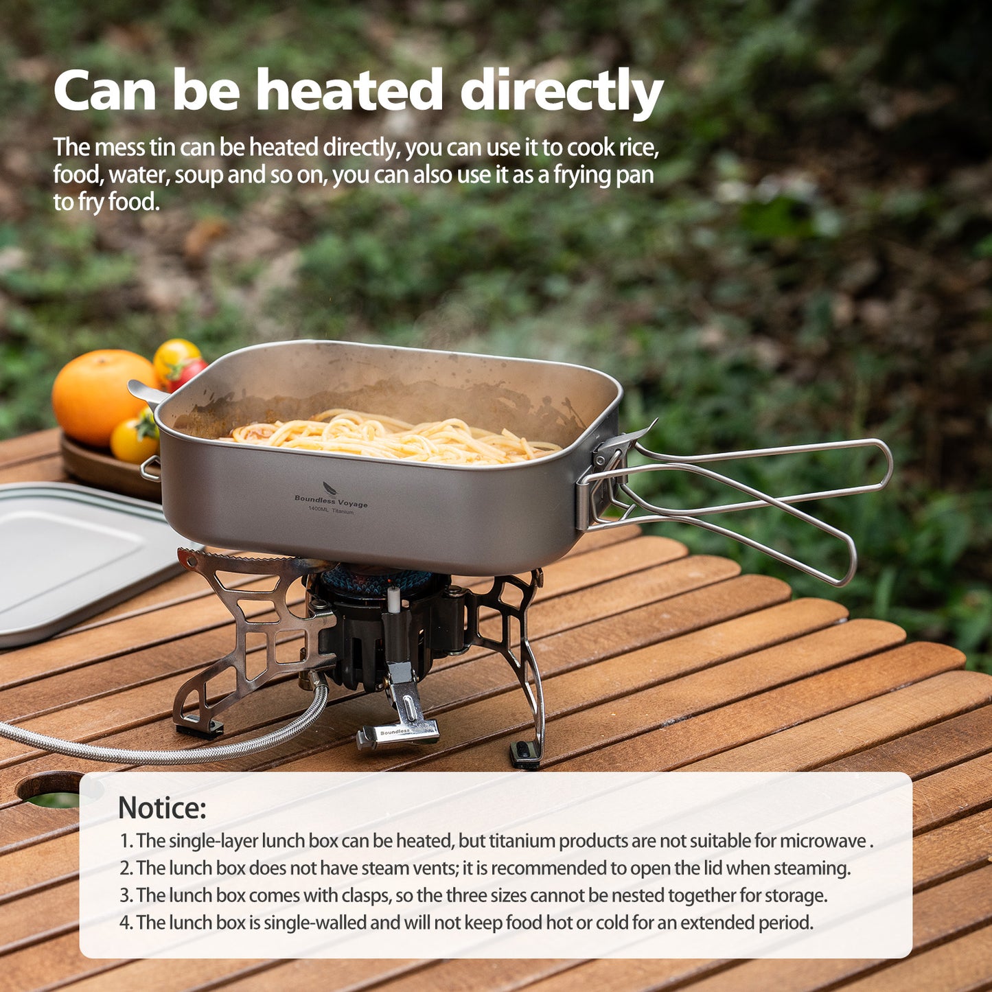 Boundless Voyage 1400ml Titanium Mess Tin with Lid & Anti-Scalding Handle, Multi-Purpose Outdoor Camping Cookware Can Be Used as Lunch Box, Bowl and Pan Ti2083C