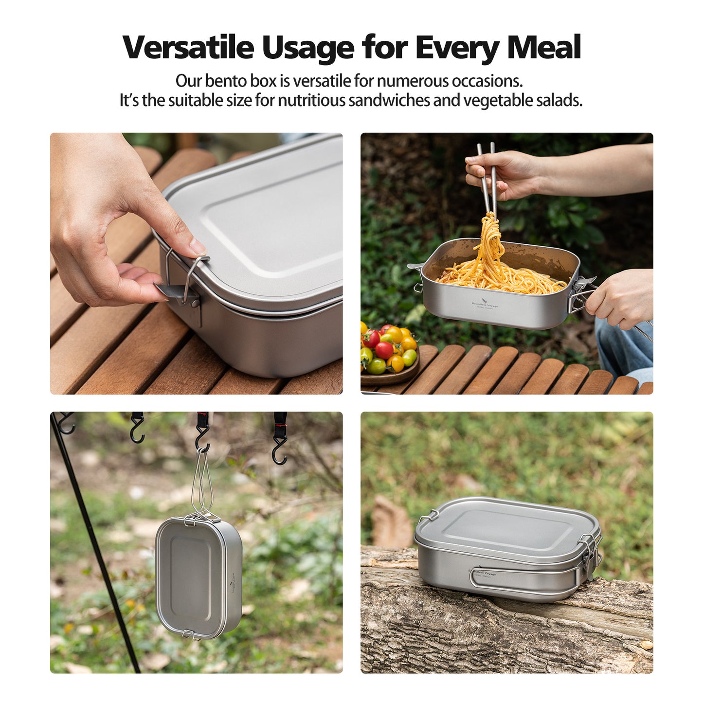 Boundless Voyage 1400ml Titanium Mess Tin with Lid & Anti-Scalding Handle, Multi-Purpose Outdoor Camping Cookware Can Be Used as Lunch Box, Bowl and Pan Ti2083C