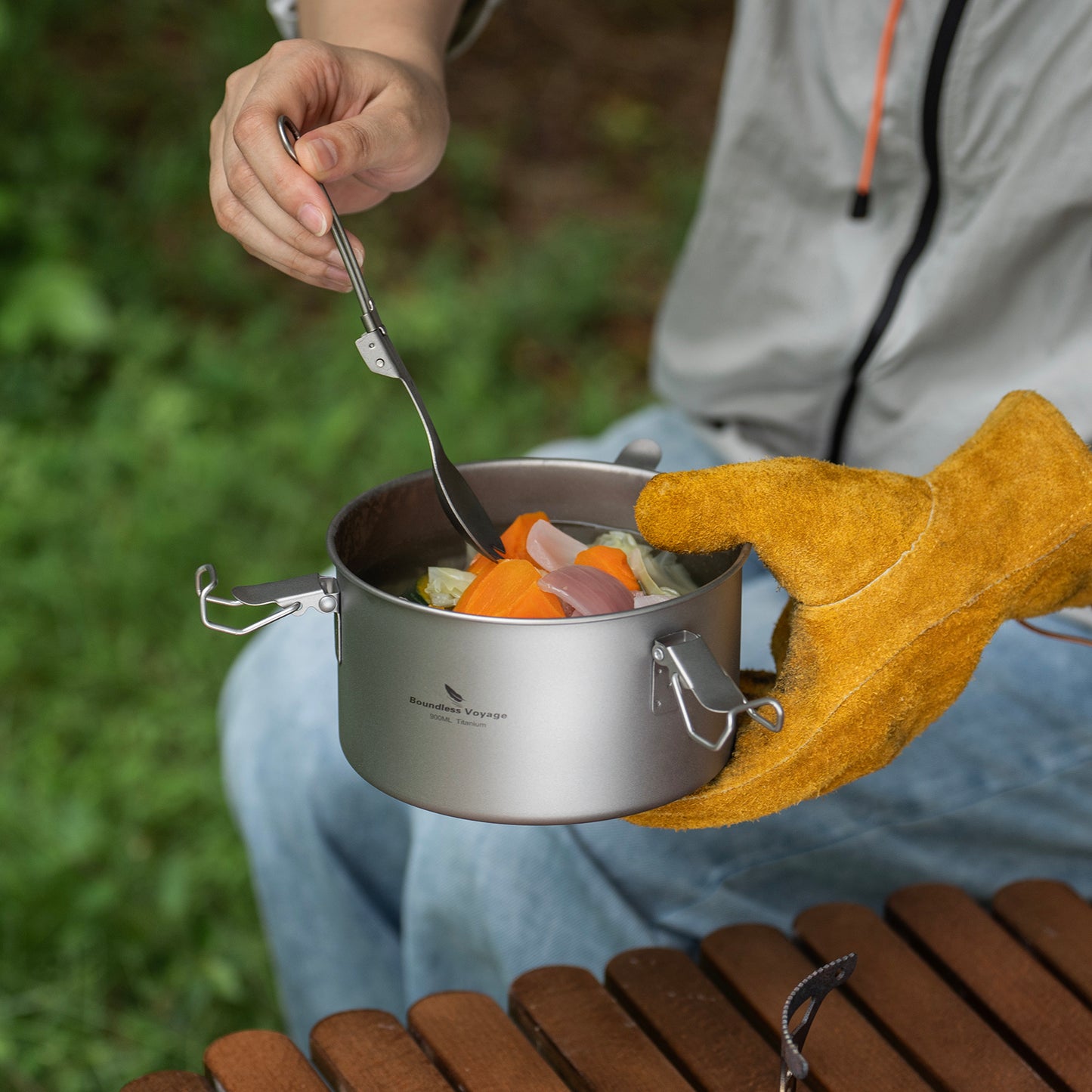Boundless Voyage Titanium Multi-Functional Food Storage Container Portable Steamer with Sealed Lid and Vent Lid for Camping Hiking Traveling Outdoor Picnic Ti2085C-Ti2086C