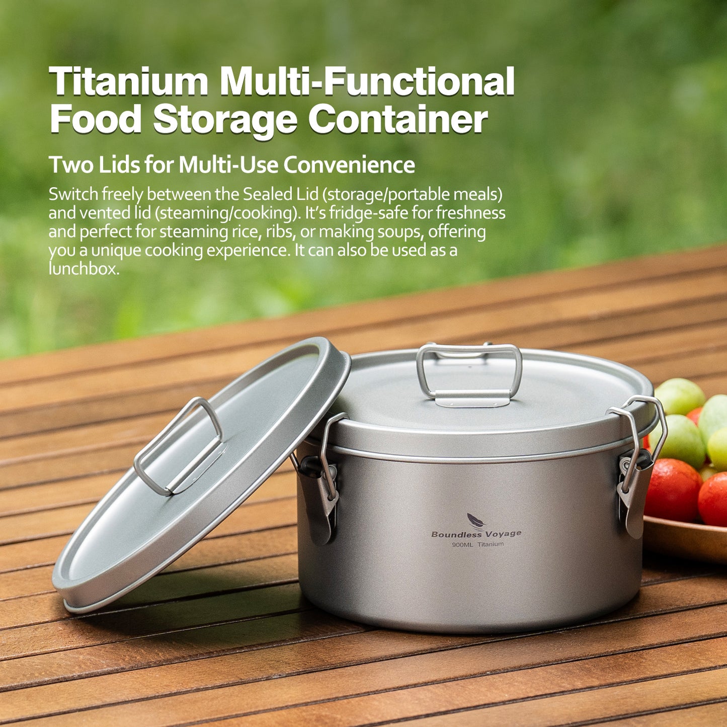 Boundless Voyage Titanium Multi-Functional Food Storage Container Portable Steamer with Sealed Lid and Vent Lid for Camping Hiking Traveling Outdoor Picnic Ti2085C-Ti2086C
