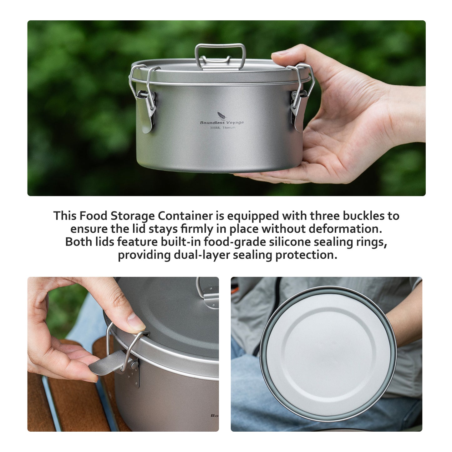 Boundless Voyage Titanium Multi-Functional Food Storage Container Portable Steamer with Sealed Lid and Vent Lid for Camping Hiking Traveling Outdoor Picnic Ti2085C-Ti2086C