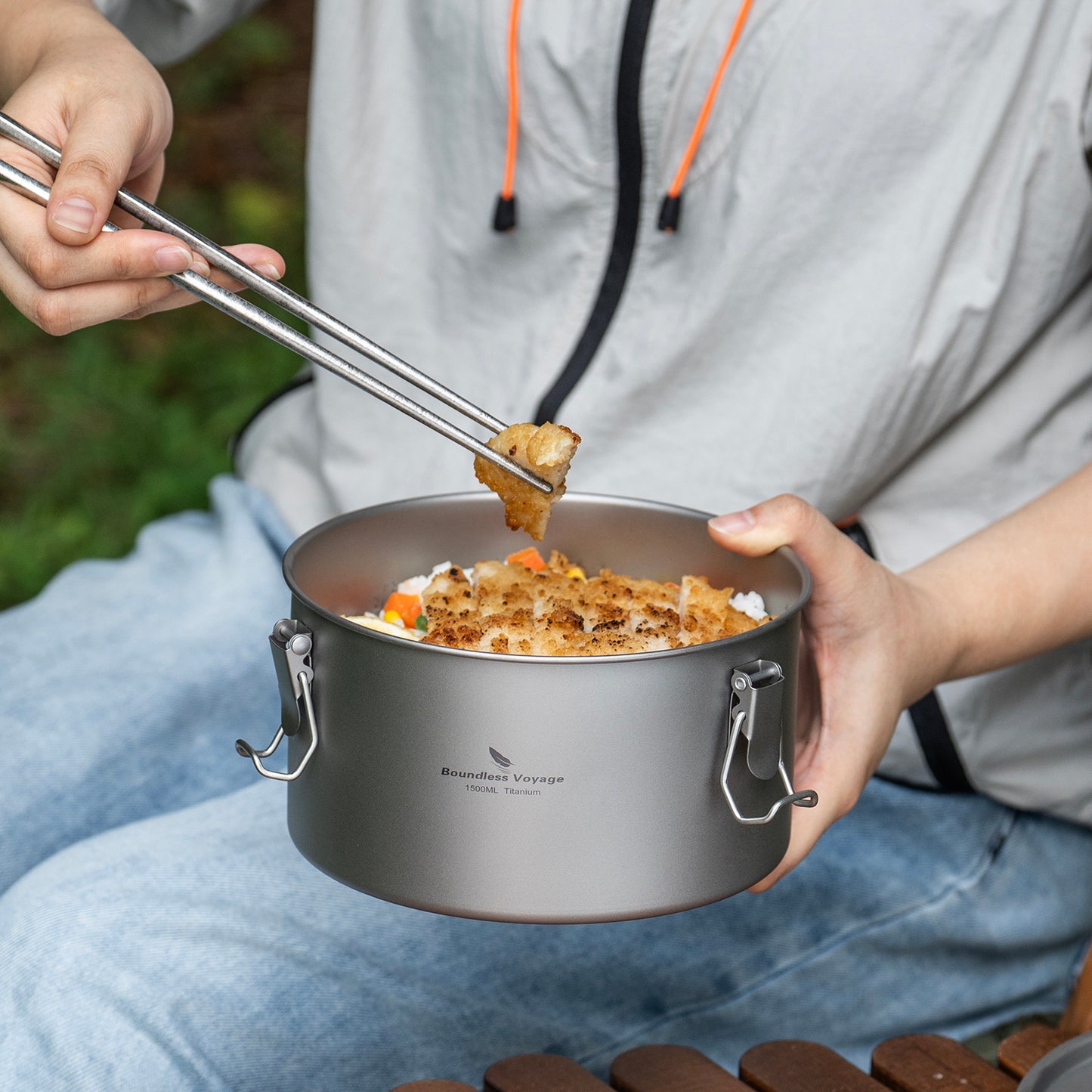 Boundless Voyage Titanium Multi-Functional Food Storage Container Portable Steamer with Sealed Lid and Vent Lid for Camping Hiking Traveling Outdoor Picnic Ti2085C-Ti2086C