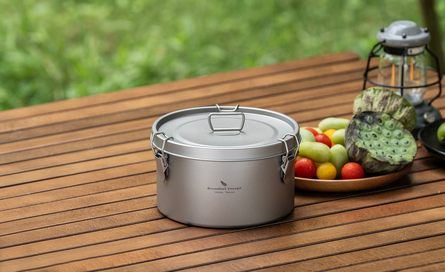 Boundless Voyage Titanium Multi-Functional Food Storage Container Portable Steamer with Sealed Lid and Vent Lid for Camping Hiking Traveling Outdoor Picnic Ti2085C-Ti2086C