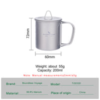 Boundless Voyage 200ml Single Wall Titanium Cup with Lid | Ultralight Portable Camping Mug for Tea Coffee EDC Hiking Ti3033D