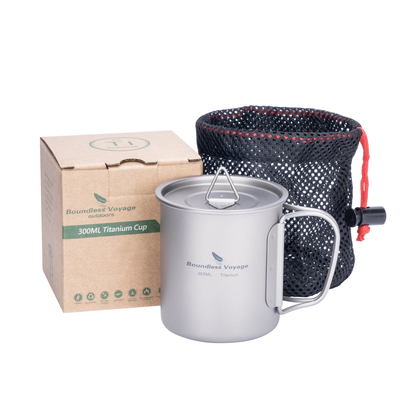 Boundless Voyage 300ml Single Wall Titanium Cup with Lid | Ultralight Portable Camping Mug for Tea Coffee EDC Hiking Ti3034D