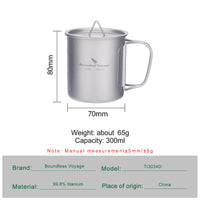 Boundless Voyage 300ml Single Wall Titanium Cup with Lid | Ultralight Portable Camping Mug for Tea Coffee EDC Hiking Ti3034D