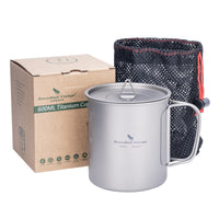 Boundless Voyage 600ml Single Wall Titanium Cup with Lid | Ultralight Portable Camping Mug for Tea Coffee EDC Hiking Ti3036D