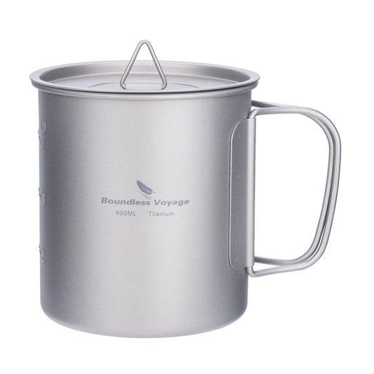 Boundless Voyage 600ml Single Wall Titanium Cup with Lid | Ultralight Portable Camping Mug for Tea Coffee EDC Hiking Ti3036D