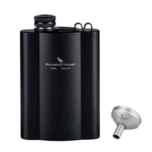 Boundless Voyage Titanium Hip Flask 180ml / 240ml Rust-Free Ultralight Small Liquor Flask Bottle for Whiskey Vodka Wine Outdoor Portable Travel Outdoor Ti3071D / Ti3072D/ Ti3073D