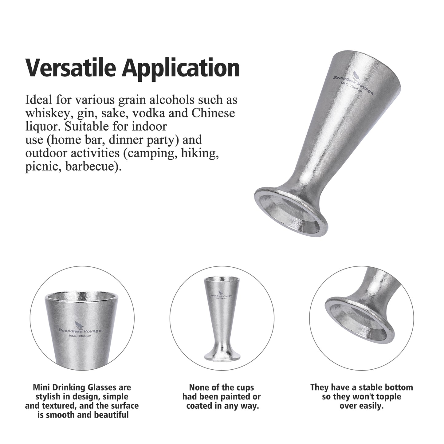 Boundless Voyage Titanium Mini Shot Glasses Cups Wine Drinking Cups Shooters Small Fancy Tequila Whiskey Shot Glasses Drinkware Ti3079D/Ti3079A