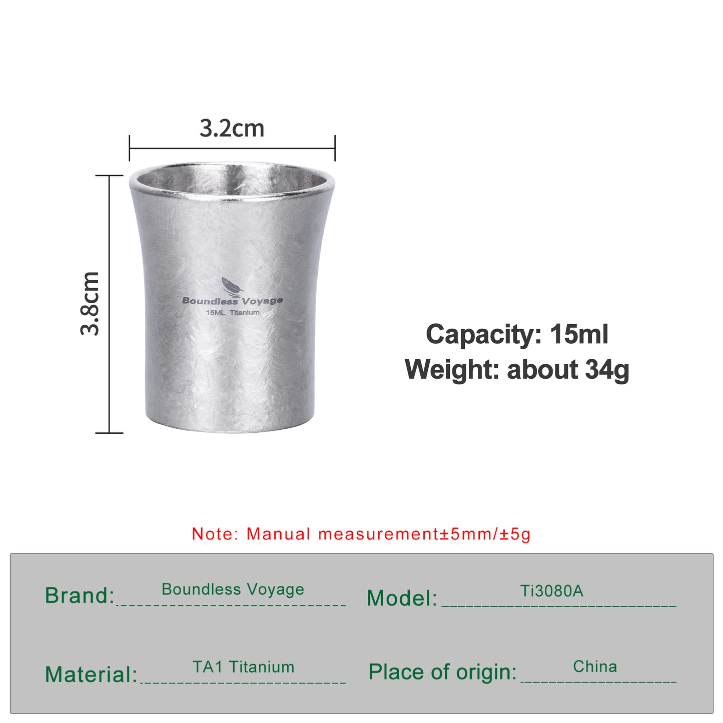 Boundless Voyage Titanium Mini Shot Glasses Cups Wine Drinking Cups Shooters Small Fancy Tequila Whiskey Cup drinking cup, Outdoor Camping Cup Ti3080A