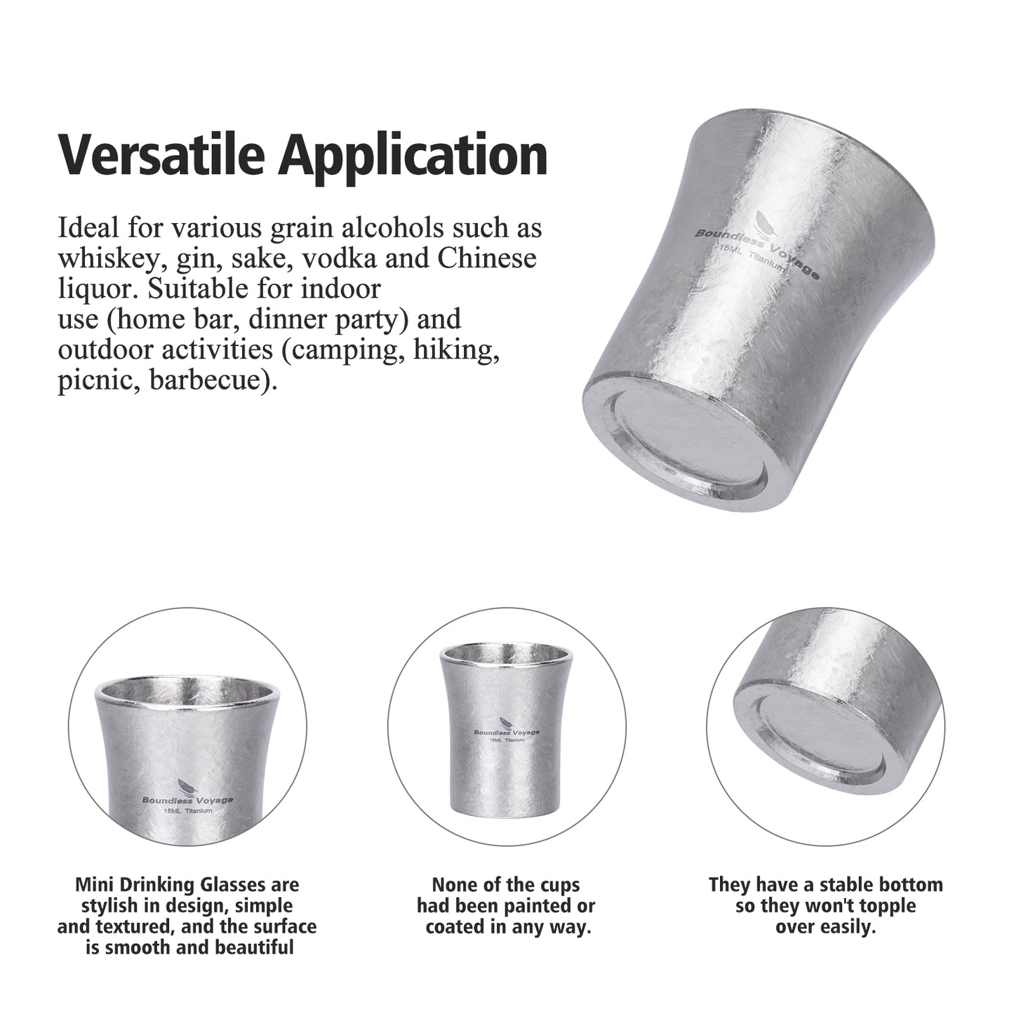 Boundless Voyage Titanium Mini Shot Glasses Cups Wine Drinking Cups Shooters Small Fancy Tequila Whiskey Cup drinking cup, Outdoor Camping Cup Ti3080A