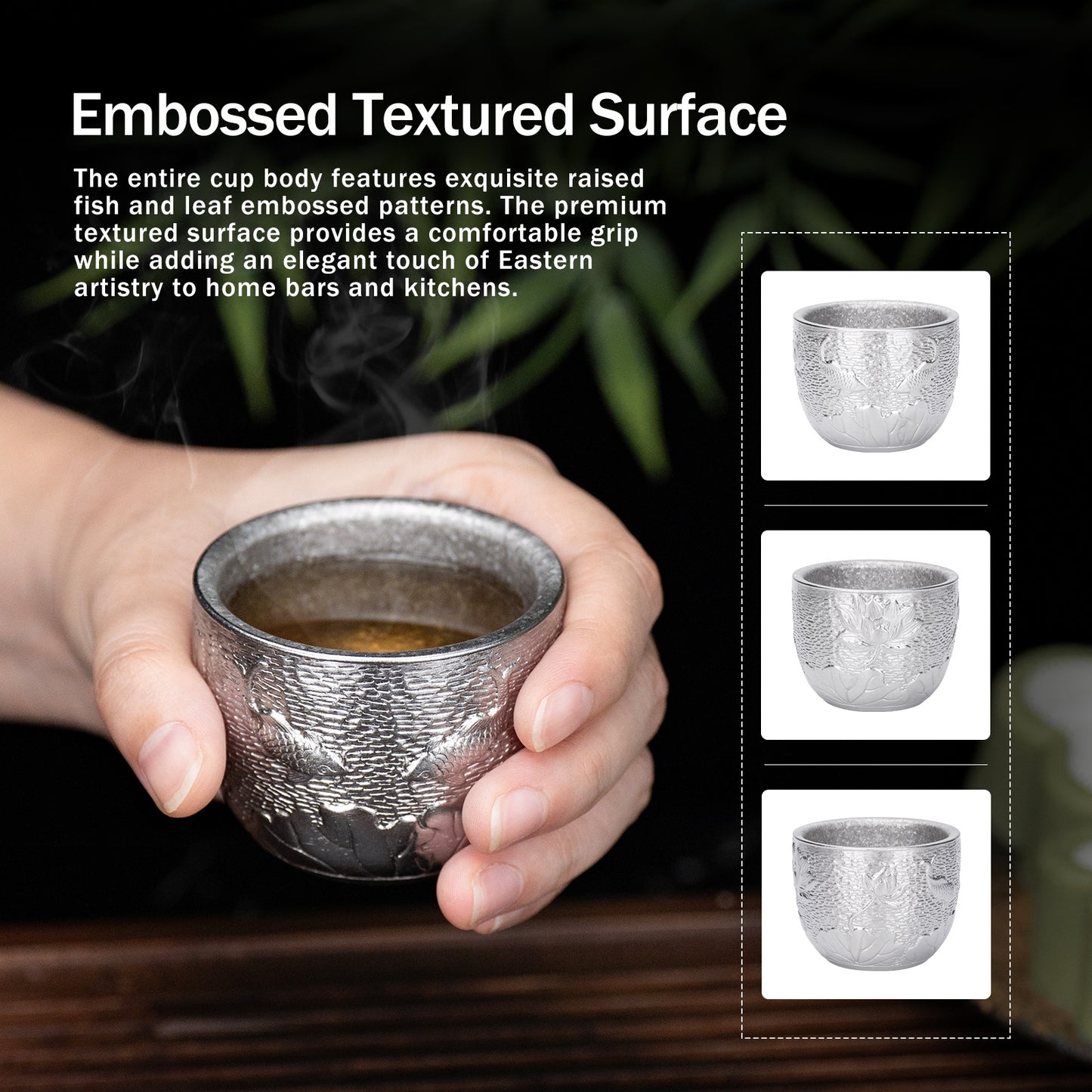Boundless Voyage Titanium Double-Wall Cup Embossed Pattern, 50ml 100ml for Tea Whisky Home Bar Ti3081A Ti3081B