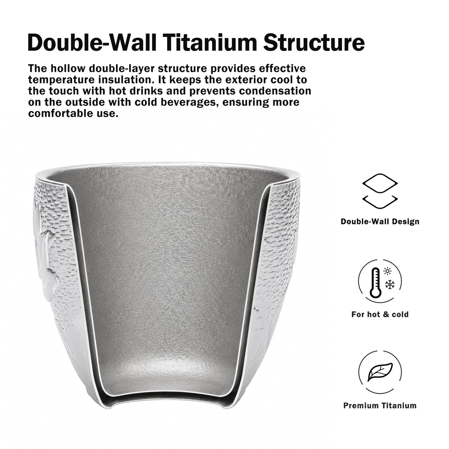 Boundless Voyage Titanium Double-Wall Cup Embossed Pattern, 50ml 100ml for Tea Whisky Home Bar Ti3081A Ti3081B