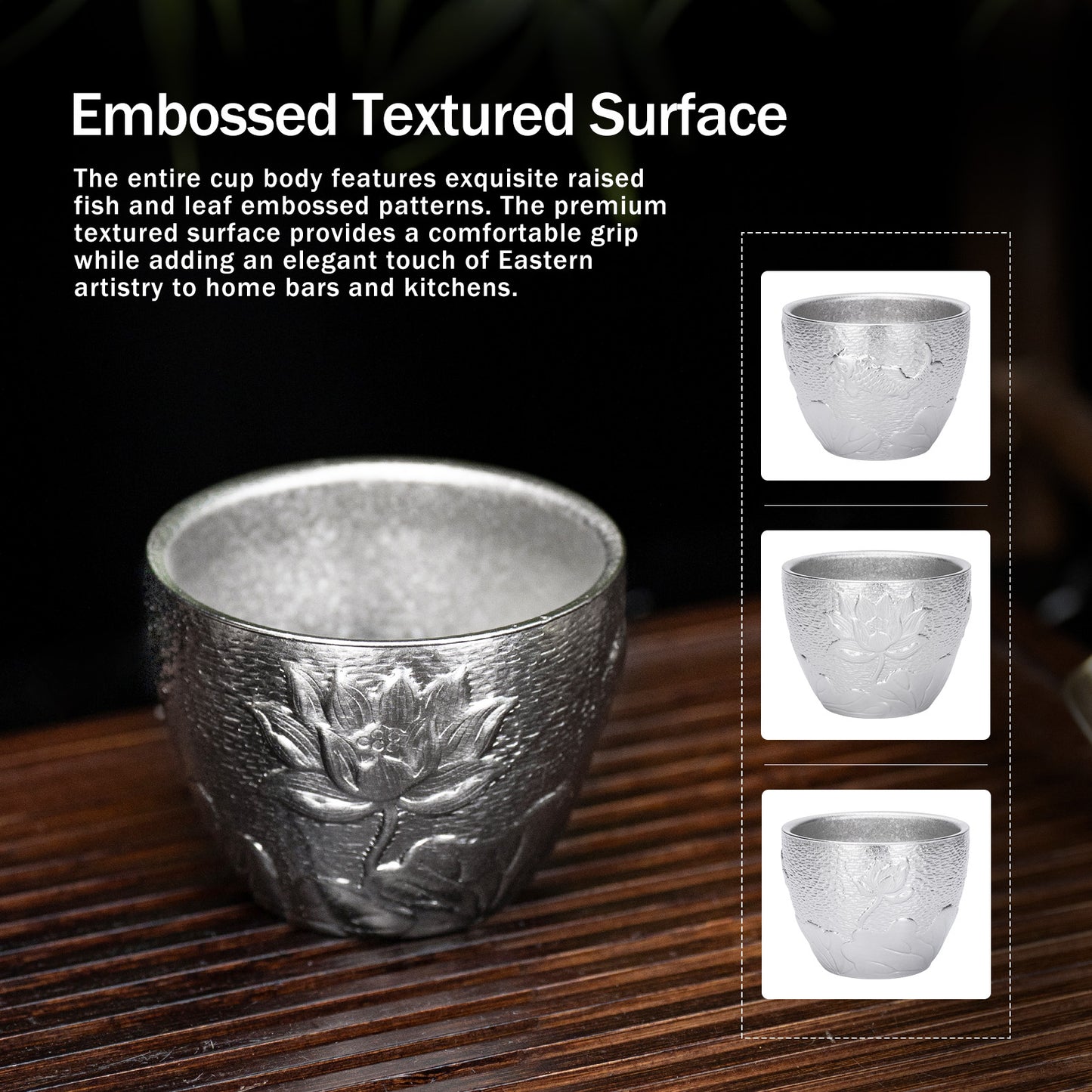 Boundless Voyage Titanium Double-Wall Cup Embossed Pattern, 50ml 100ml for Tea Whisky Home Bar Ti3081A Ti3081B