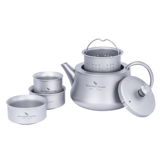 Boundless Voyage 300ml Ultralight Titanium Teapot with Lid, Portable Travel Water Pot for Home Office & Outdoor Camping Ti3118D