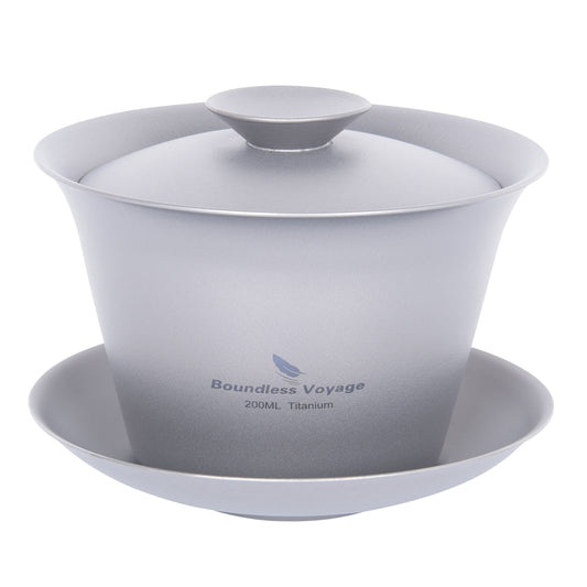 Boundless Voyage Double Walled Titanium Gaiwan, Traditional Chinese Kung Fu Tea Bowl with Lid & Saucer, Ultralight Durable Portable Tea Set for Home Tea Ceremony & Outdoor Camping Ti3123D-Ti3124D