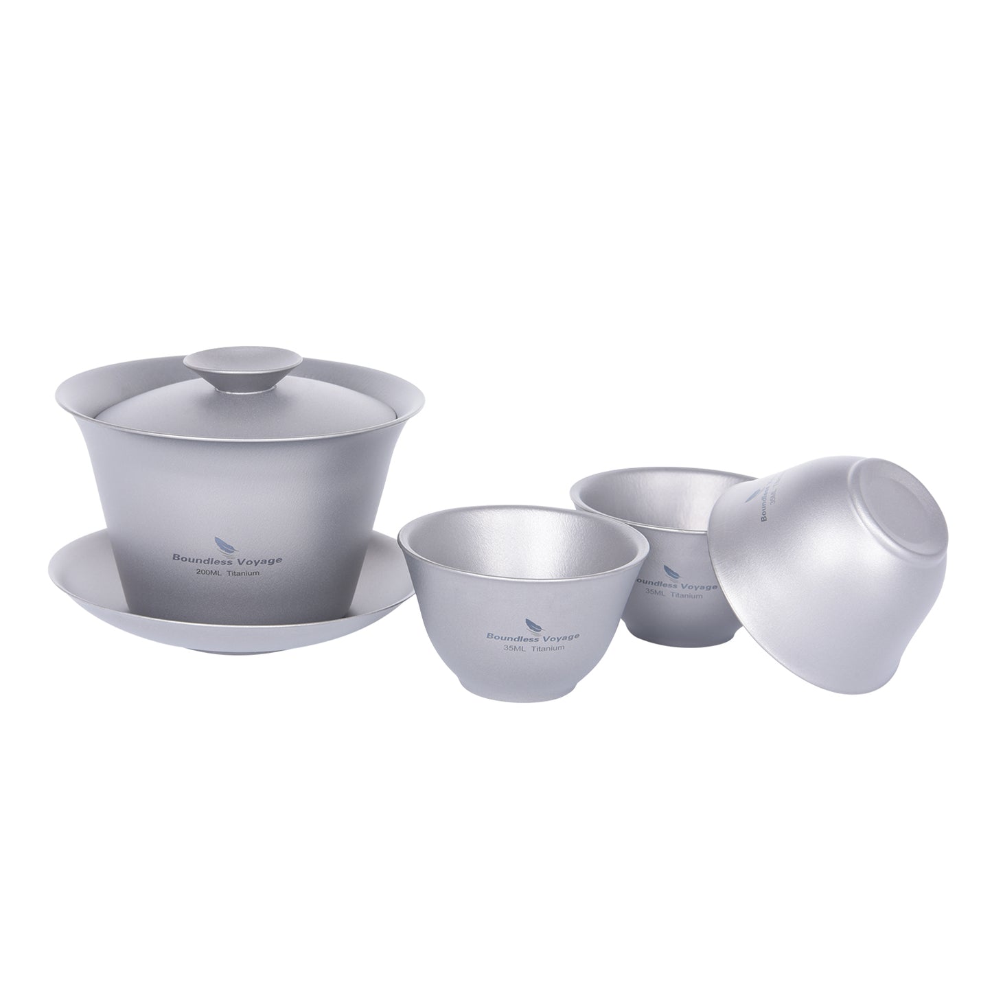 Boundless Voyage Double Walled Titanium Gaiwan, Traditional Chinese Kung Fu Tea Bowl with Lid & Saucer, Ultralight Durable Portable Tea Set for Home Tea Ceremony & Outdoor Camping Ti3123D-Ti3124D