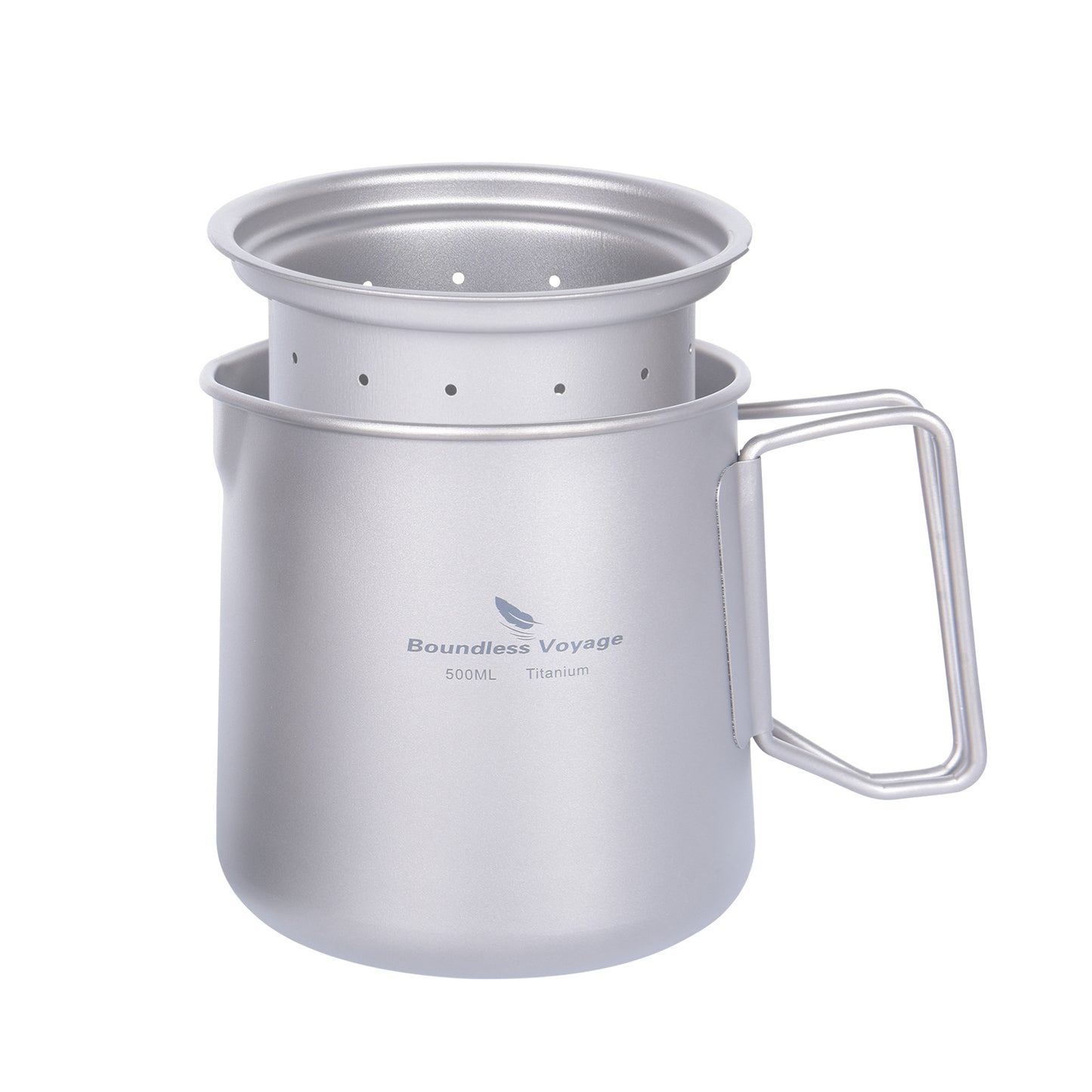 Boundless Voyage 500ml Ultralight Titanium Pot with Lid, Built-in Filter Strainer & Foldable Handles, Camping Mug for Coffee Tea Brewing Hiking Backpacking Ti3125D