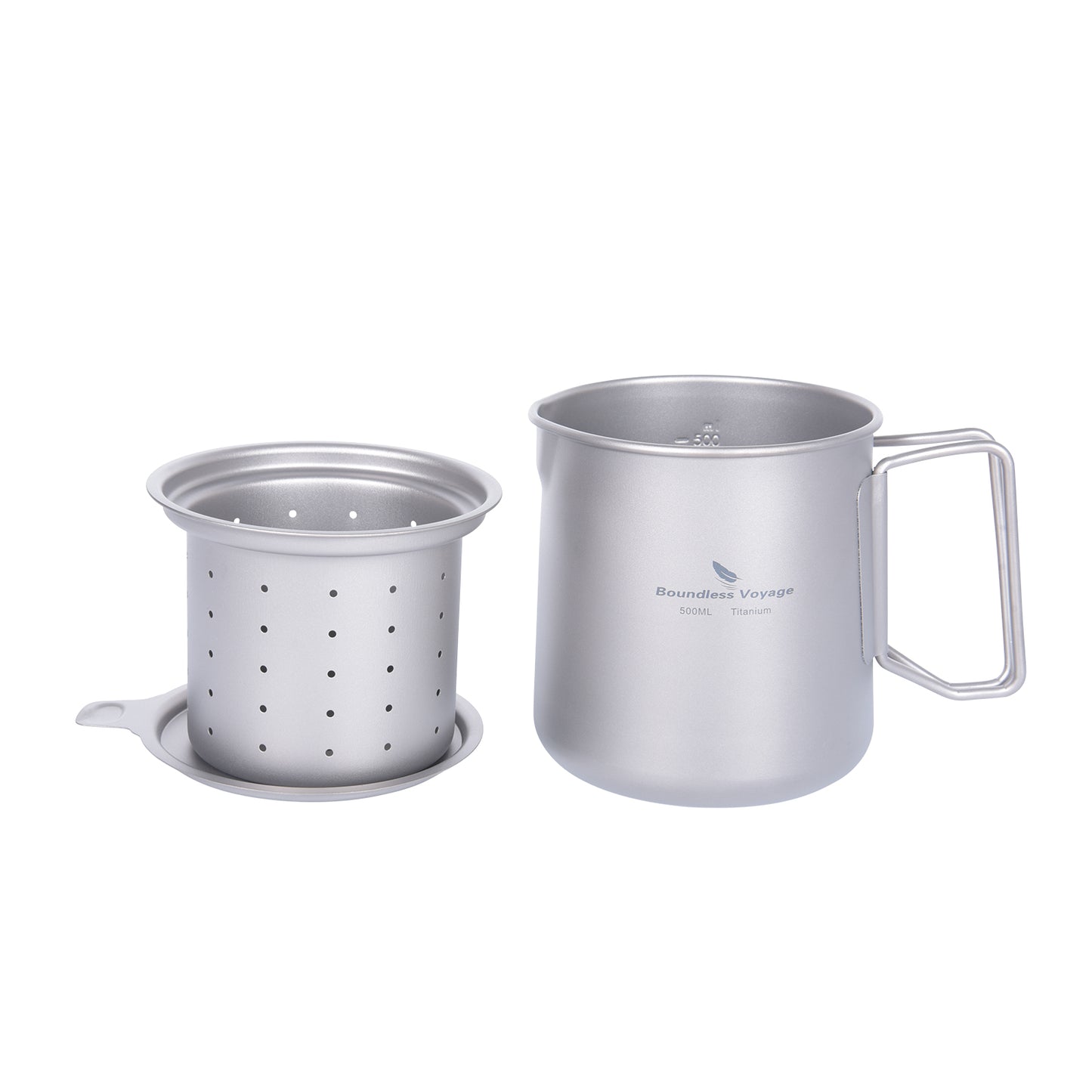 Boundless Voyage 500ml Ultralight Titanium Pot with Lid, Built-in Filter Strainer & Foldable Handles, Camping Mug for Coffee Tea Brewing Hiking Backpacking Ti3125D